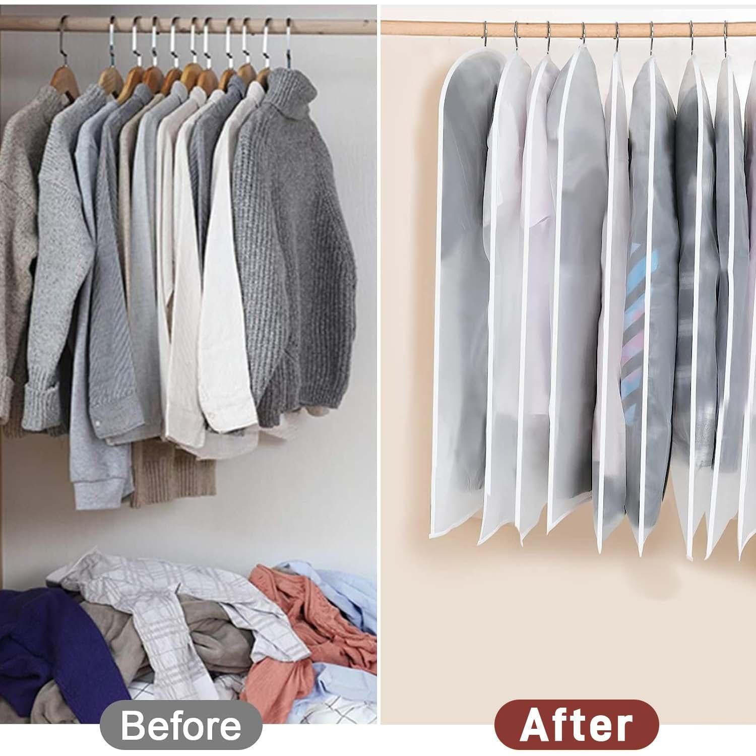 5 Pack Large Clear Garment Bags-Moth Proof Garment Bags,Garment Cover,Hanging, Dress Garment Bags Storage for Travel - 60 x 100cm