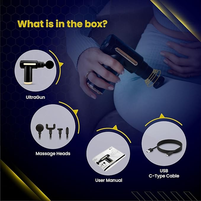 Ultragun Massager Gun, 4 Heads, 6 Speed, Rechargeable, Handheld, Deep Tissue Percussion Muscle Massager for Full Body Pain Relief of Neck, Shoulder, Back, Foot
