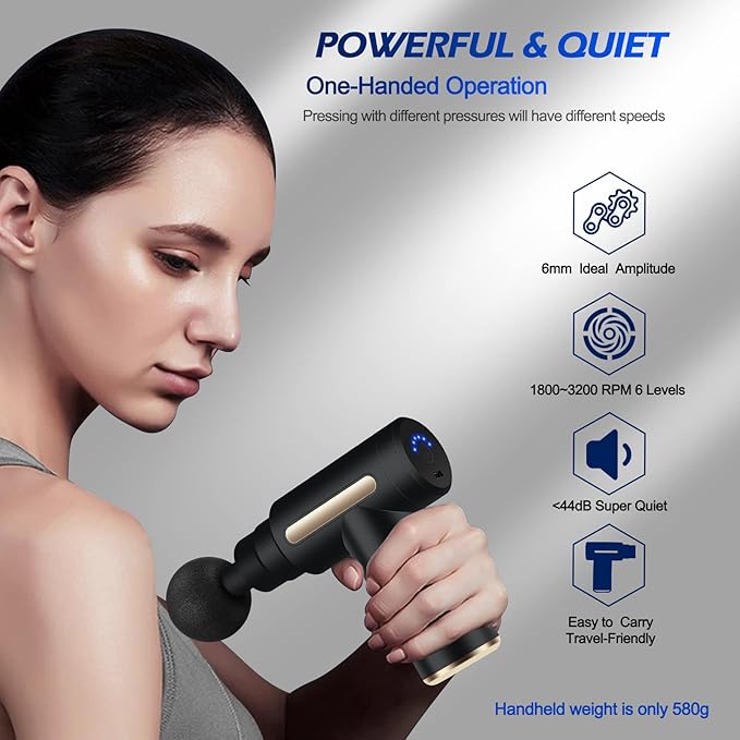 Ultragun Massager Gun, 4 Heads, 6 Speed, Rechargeable, Handheld, Deep Tissue Percussion Muscle Massager for Full Body Pain Relief of Neck, Shoulder, Back, Foot