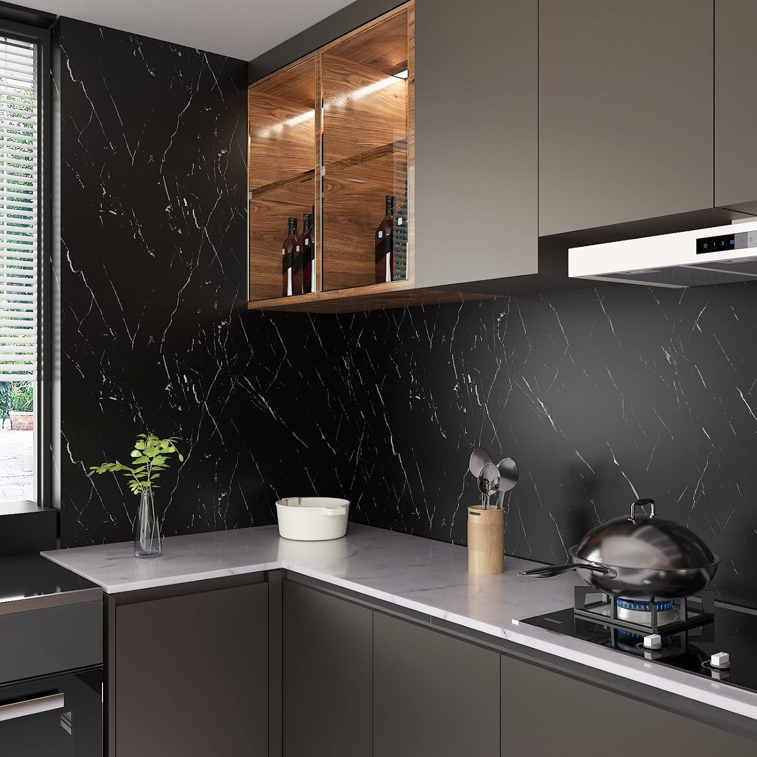 Black Marble Contact Paper Marble Peel and Stick Wallpaper Black Thick Waterproof Countertop Contact Paper Removable Self Adhesive Vinyl Wrap for Kitchen Shelf Liner Counter Top - 60cm by 500cm