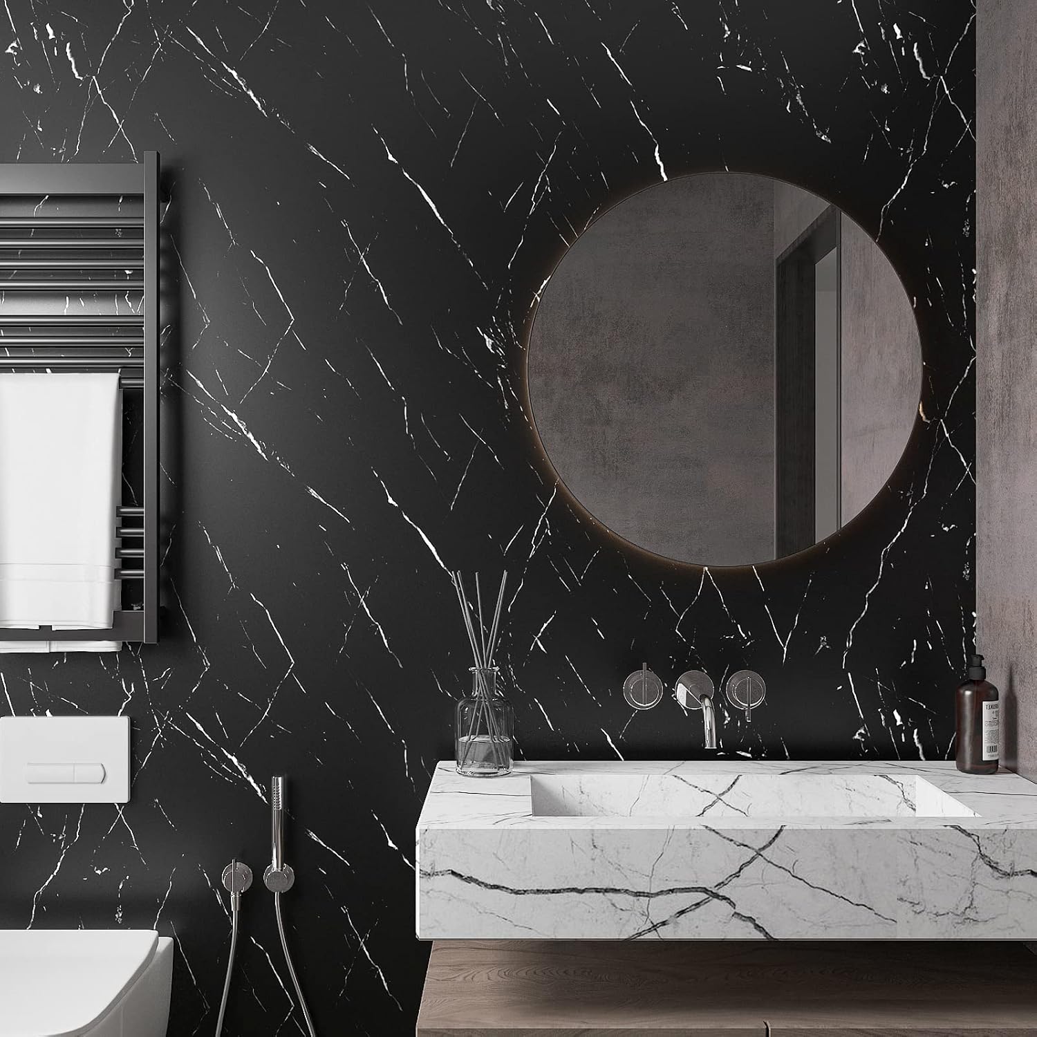 Black Marble Contact Paper Marble Peel and Stick Wallpaper Black Thick Waterproof Countertop Contact Paper Removable Self Adhesive Vinyl Wrap for Kitchen Shelf Liner Counter Top - 60cm by 500cm