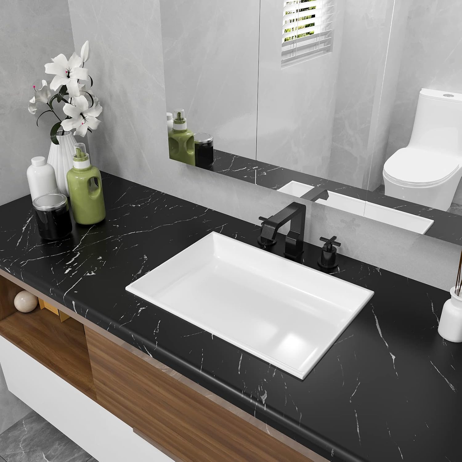 Black Marble Contact Paper Marble Peel and Stick Wallpaper Black Thick Waterproof Countertop Contact Paper Removable Self Adhesive Vinyl Wrap for Kitchen Shelf Liner Counter Top - 60cm by 500cm