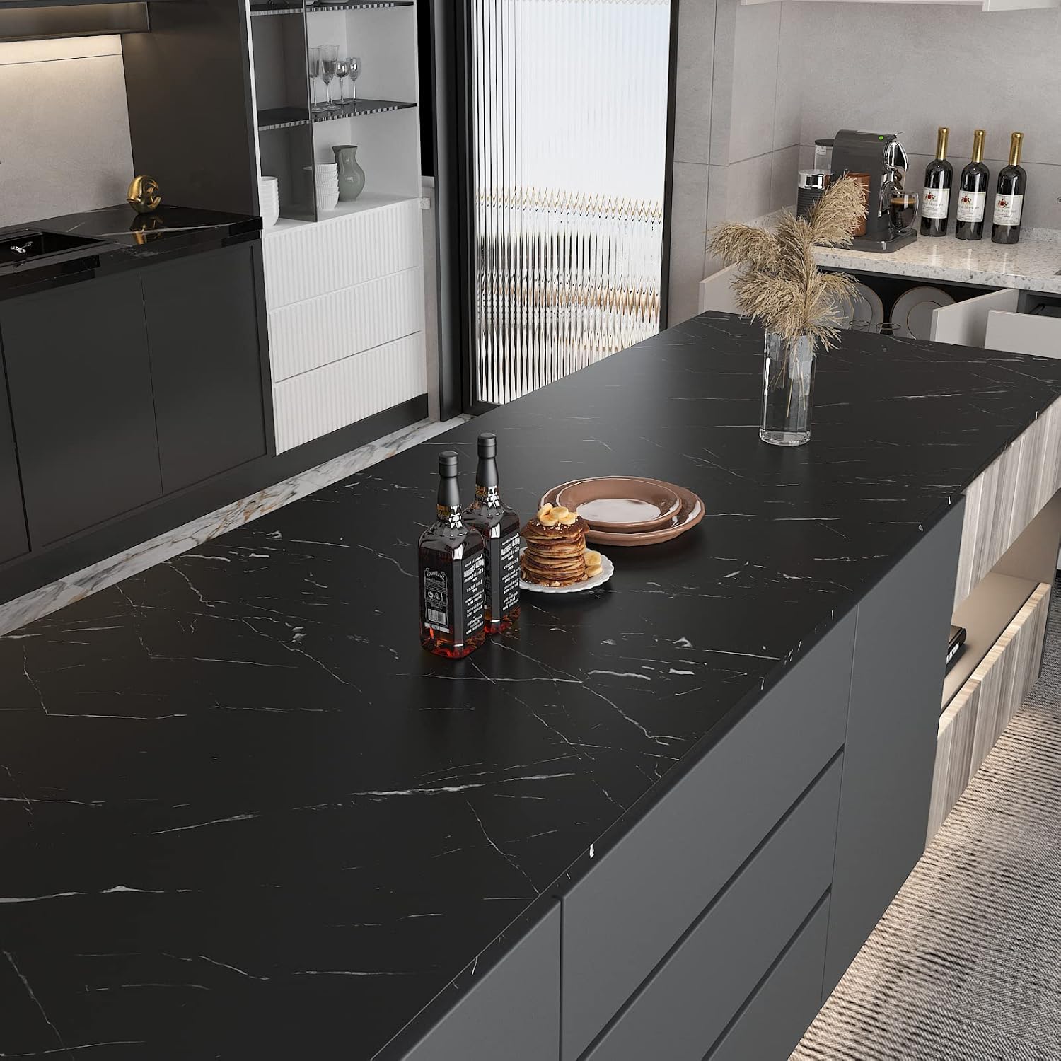 Black Marble Contact Paper Marble Peel and Stick Wallpaper Black Thick Waterproof Countertop Contact Paper Removable Self Adhesive Vinyl Wrap for Kitchen Shelf Liner Counter Top - 60cm by 500cm