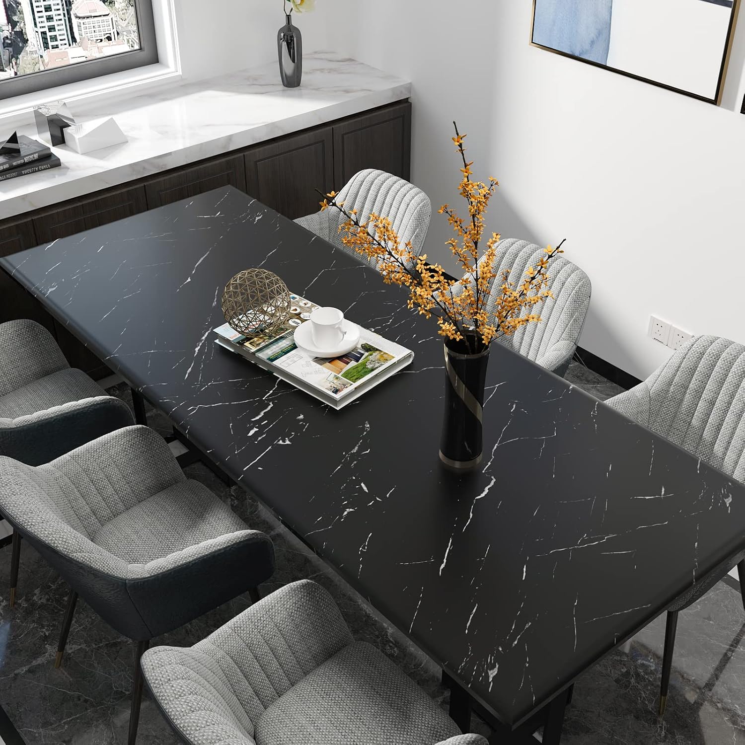 Black Marble Contact Paper Marble Peel and Stick Wallpaper Black Thick Waterproof Countertop Contact Paper Removable Self Adhesive Vinyl Wrap for Kitchen Shelf Liner Counter Top - 60cm by 500cm