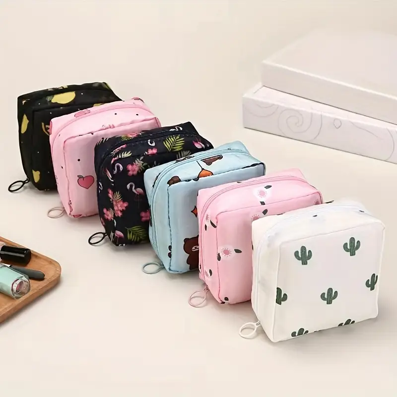3Pc Small Pouch for Women Girls Handbag Sanitary Napkin Storage Bag Menstrual Pad Bag, Charger, Cable, Earphone Organiser Bag for Handbag/Purse