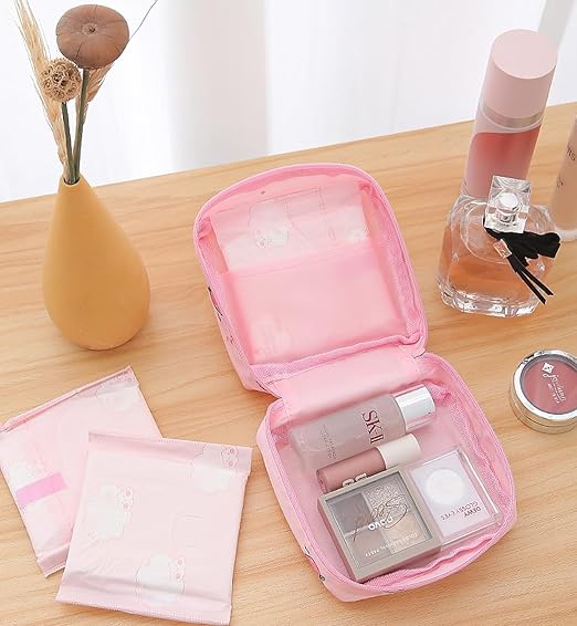 3Pc Small Pouch for Women Girls Handbag Sanitary Napkin Storage Bag Menstrual Pad Bag, Charger, Cable, Earphone Organiser Bag for Handbag/Purse