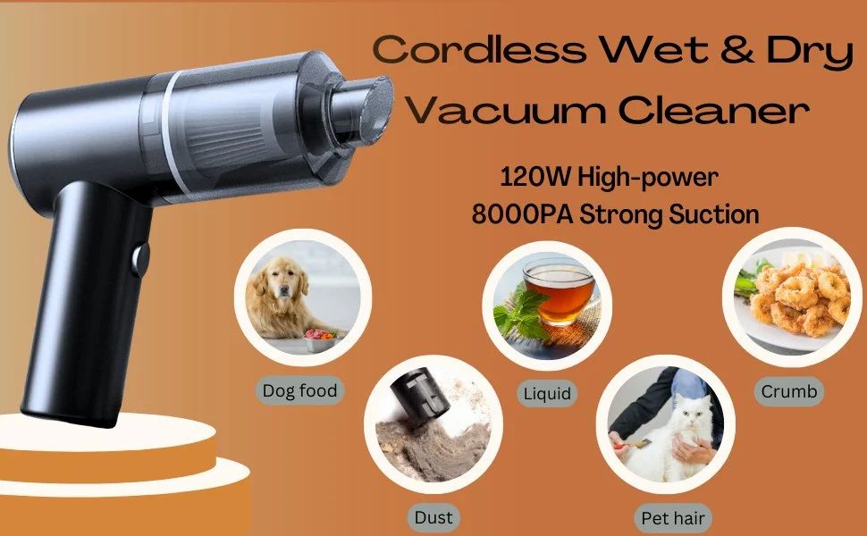 2 In 1 HEPA Filter Car Vacuum Cleaner 120W High-Power Handheld Wireless Vacuum Cleaner Home Car Dual-Use Portable Usb Rechargeable Set Of 1 Black