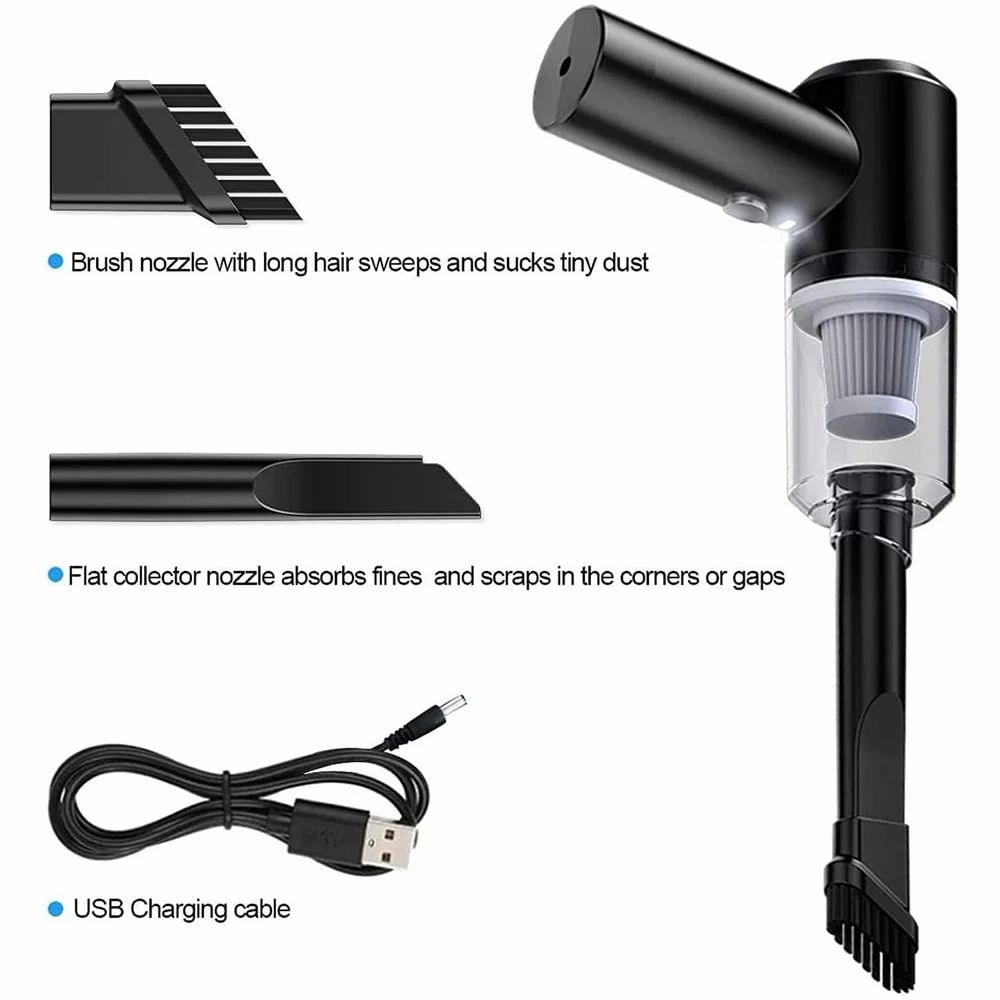 2 In 1 HEPA Filter Car Vacuum Cleaner 120W High-Power Handheld Wireless Vacuum Cleaner Home Car Dual-Use Portable Usb Rechargeable Set Of 1 Black