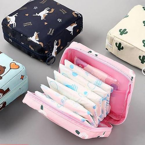 3Pc Small Pouch for Women Girls Handbag Sanitary Napkin Storage Bag Menstrual Pad Bag, Charger, Cable, Earphone Organiser Bag for Handbag/Purse