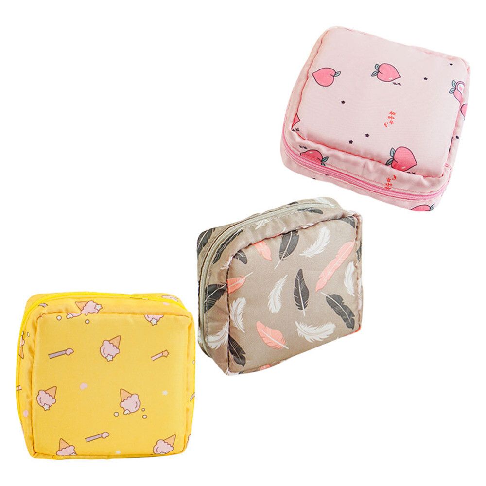 3Pc Small Pouch for Women Girls Handbag Sanitary Napkin Storage Bag Menstrual Pad Bag, Charger, Cable, Earphone Organiser Bag for Handbag/Purse