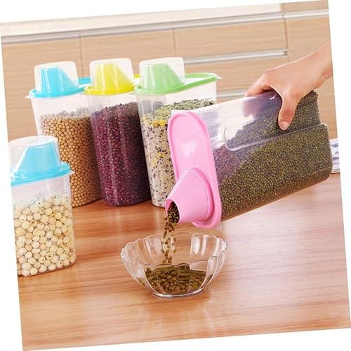 2 litre Cereal Storage Container Measuring Cup Airtight Rice Bucket Grains Storage Jar Cereal Keeper for Oats Sugar Beans Nut Waterproof - 5 pieces