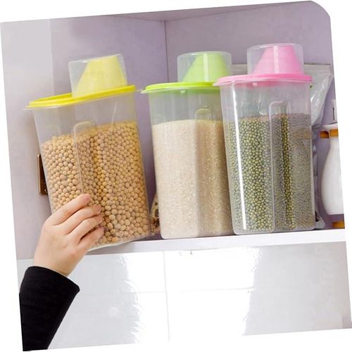 2 litre Cereal Storage Container Measuring Cup Airtight Rice Bucket Grains Storage Jar Cereal Keeper for Oats Sugar Beans Nut Waterproof - 5 pieces
