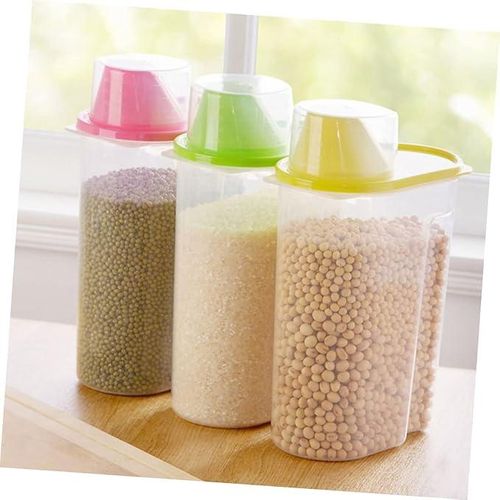 2 litre Cereal Storage Container Measuring Cup Airtight Rice Bucket Grains Storage Jar Cereal Keeper for Oats Sugar Beans Nut Waterproof - 5 pieces
