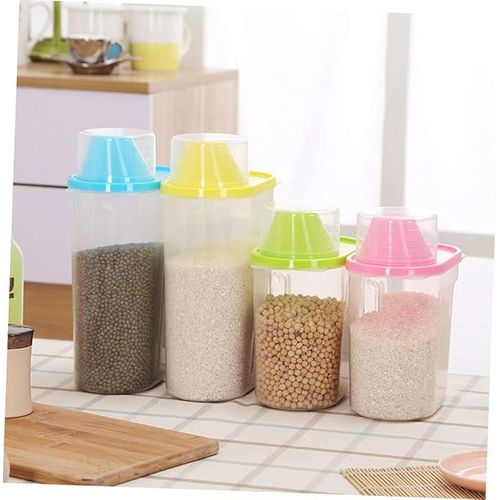 2 litre Cereal Storage Container Measuring Cup Airtight Rice Bucket Grains Storage Jar Cereal Keeper for Oats Sugar Beans Nut Waterproof - 5 pieces