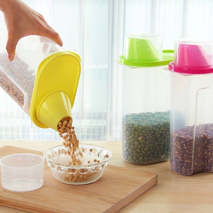 2 litre Cereal Storage Container Measuring Cup Airtight Rice Bucket Grains Storage Jar Cereal Keeper for Oats Sugar Beans Nut Waterproof - 5 pieces