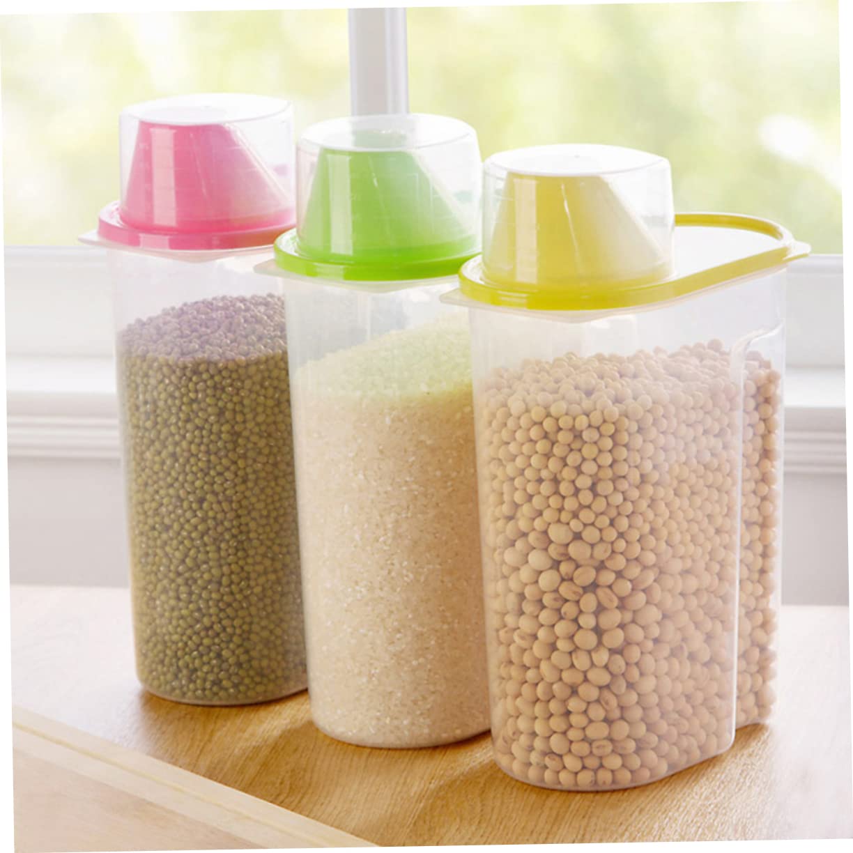 2 litre Cereal Storage Container Measuring Cup Airtight Rice Bucket Grains Storage Jar Cereal Keeper for Oats Sugar Beans Nut Waterproof - 5 pieces