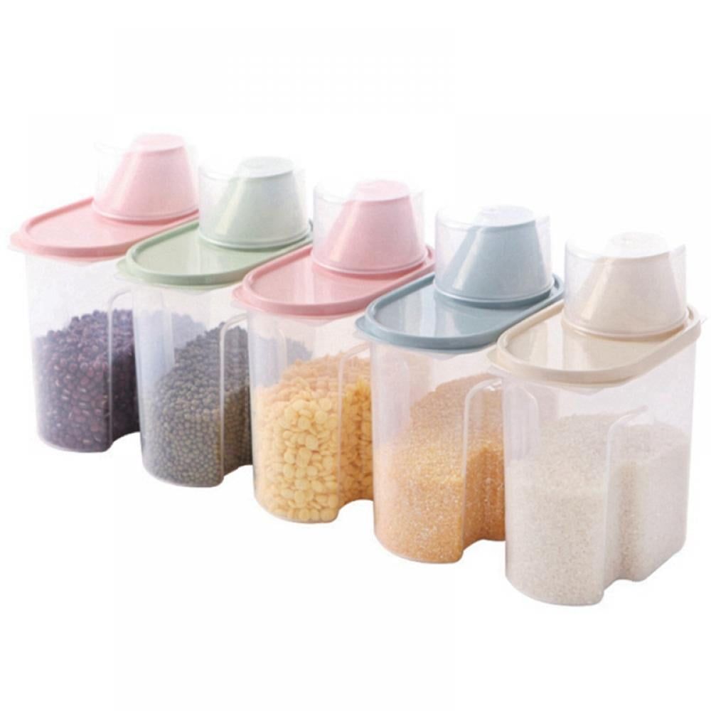 2 litre Cereal Storage Container Measuring Cup Airtight Rice Bucket Grains Storage Jar Cereal Keeper for Oats Sugar Beans Nut Waterproof - 5 pieces