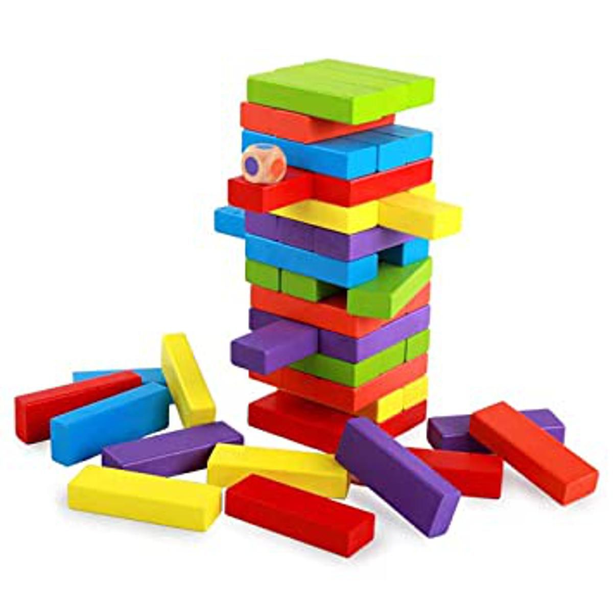 54pcs Jenga Blocks Coloured Wooden Blocks Toys Family Fun Game