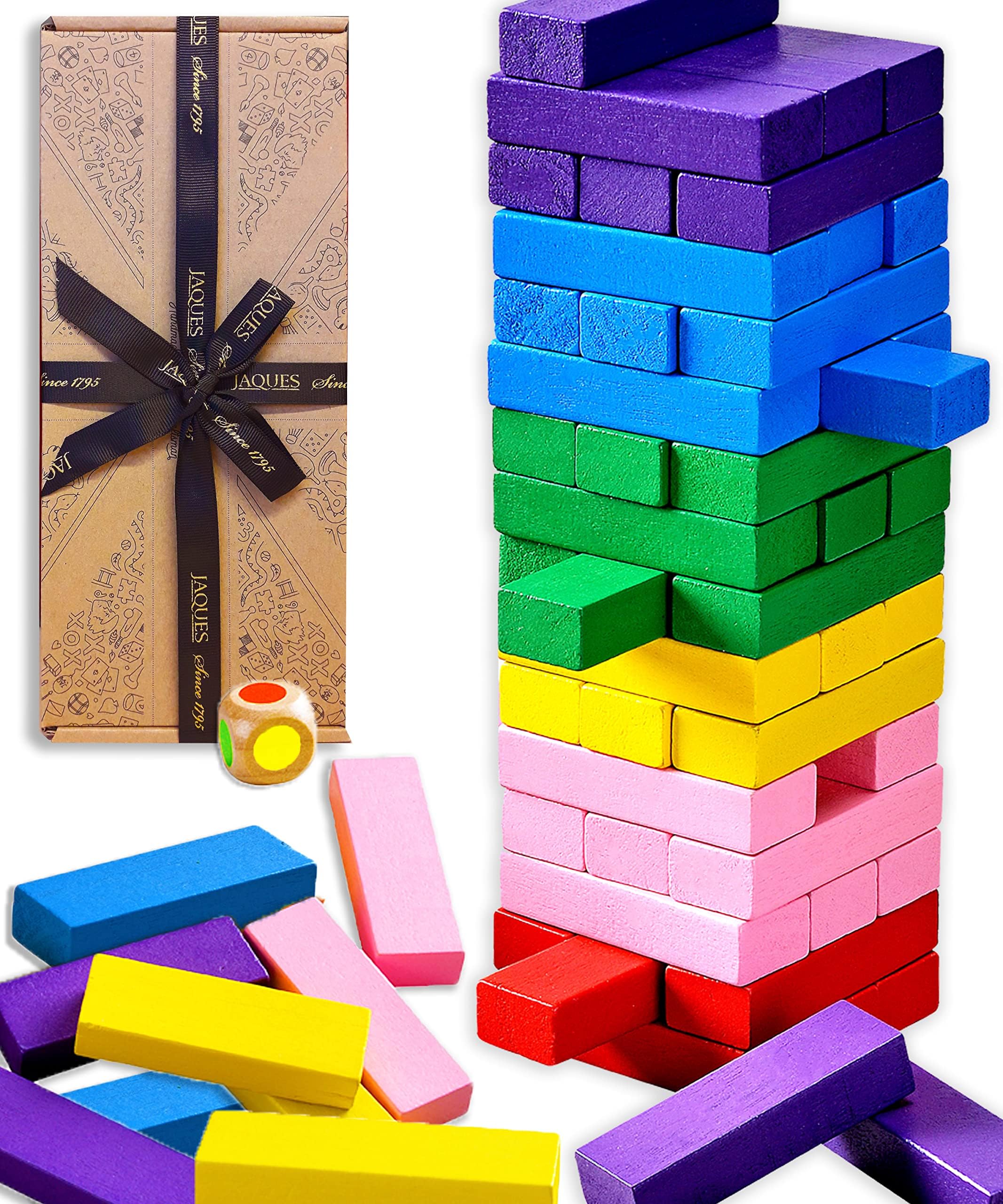 54pcs Jenga Blocks Coloured Wooden Blocks Toys Family Fun Game