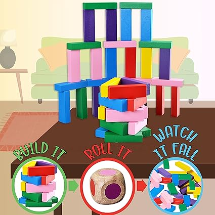 54pcs Jenga Blocks Coloured Wooden Blocks Toys Family Fun Game