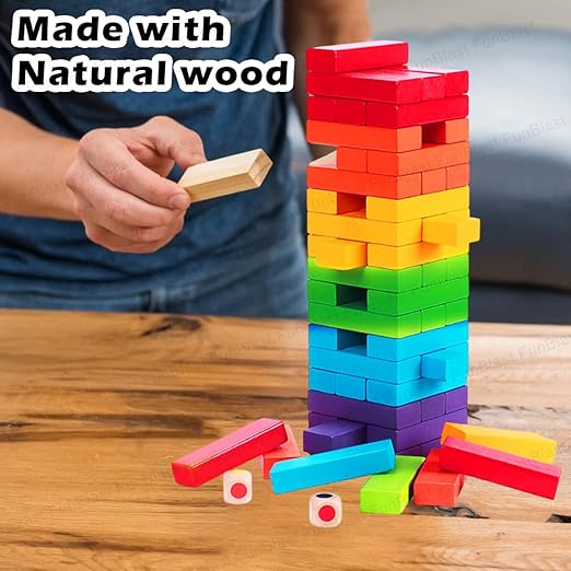 54pcs Jenga Blocks Coloured Wooden Blocks Toys Family Fun Game