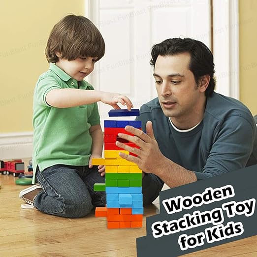 54pcs Jenga Blocks Coloured Wooden Blocks Toys Family Fun Game