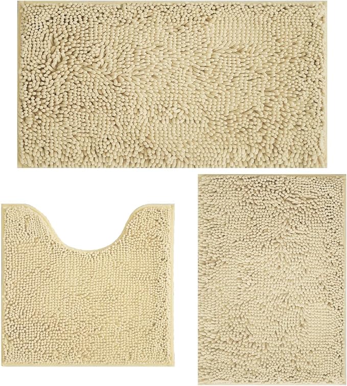 Bathroom Rugs Sets 3 Piece Non Slip,Bath Rugs with PVC Backing Bath Carpet,Bathroom Rug Washable,Absorbent,Plush Carpet Mats,Bath Mats for Bedroom, Kitchen,Tub,Home Decor