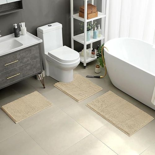 Bathroom Rugs Sets 3 Piece Non Slip,Bath Rugs with PVC Backing Bath Carpet,Bathroom Rug Washable,Absorbent,Plush Carpet Mats,Bath Mats for Bedroom, Kitchen,Tub,Home Decor