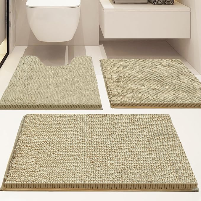 Bathroom Rugs Sets 3 Piece Non Slip,Bath Rugs with PVC Backing Bath Carpet,Bathroom Rug Washable,Absorbent,Plush Carpet Mats,Bath Mats for Bedroom, Kitchen,Tub,Home Decor