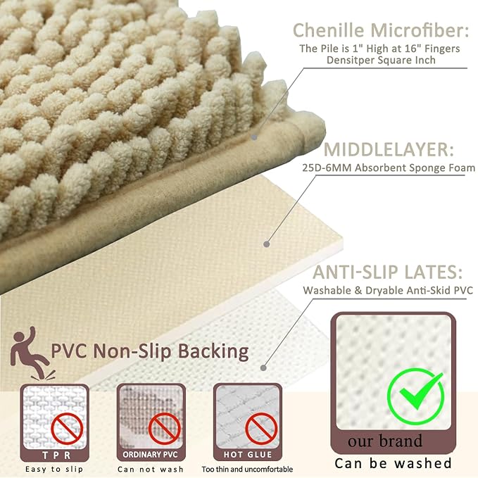 Bathroom Rugs Sets 3 Piece Non Slip,Bath Rugs with PVC Backing Bath Carpet,Bathroom Rug Washable,Absorbent,Plush Carpet Mats,Bath Mats for Bedroom, Kitchen,Tub,Home Decor