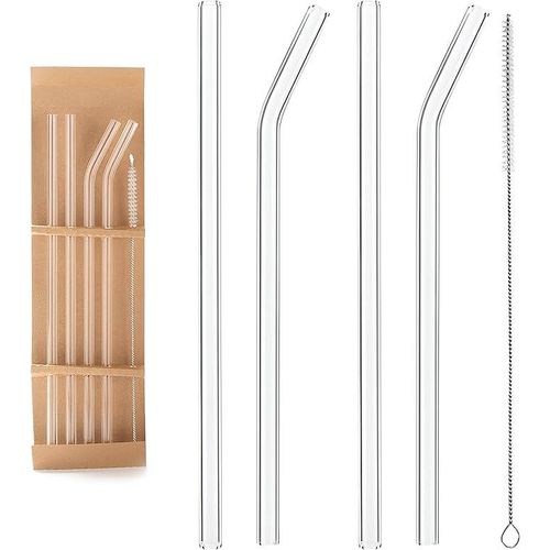GLASS STRAWS SET - Enjoy Your Drinks With Our 7-piece Clear Glass Straws Set, Including 6 Straws And A Cleaning Brush, Perfect For Healthy And Eco-friendly Drinking