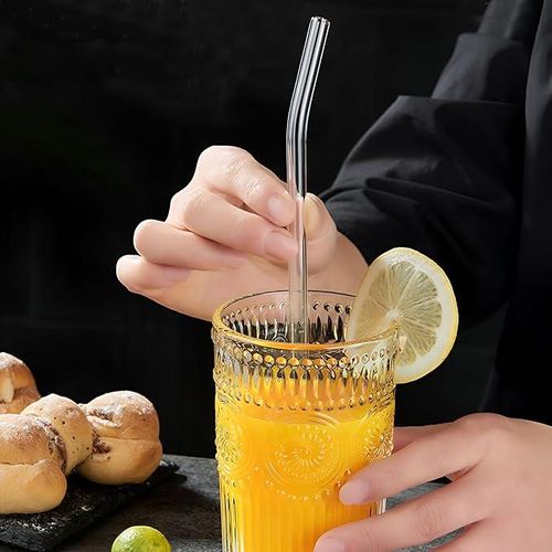 GLASS STRAWS SET - Enjoy Your Drinks With Our 7-piece Clear Glass Straws Set, Including 6 Straws And A Cleaning Brush, Perfect For Healthy And Eco-friendly Drinking