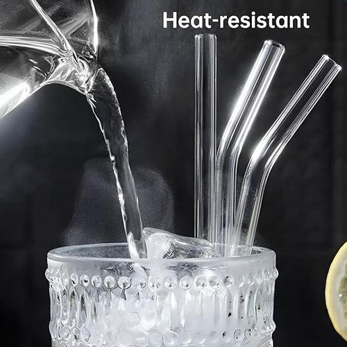 GLASS STRAWS SET - Enjoy Your Drinks With Our 7-piece Clear Glass Straws Set, Including 6 Straws And A Cleaning Brush, Perfect For Healthy And Eco-friendly Drinking