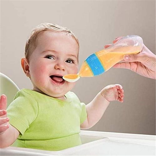 Mini Baby Silicone Squeeze Bottle Spoon, Safe Baby Feeding Bottle With Spoon For Toddlers/Kids/Babie (Multicolor) - 2 Pieces