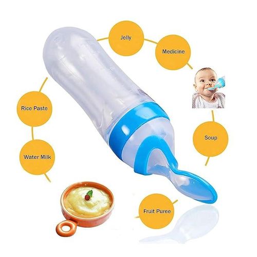 Mini Baby Silicone Squeeze Bottle Spoon, Safe Baby Feeding Bottle With Spoon For Toddlers/Kids/Babie (Multicolor) - 2 Pieces