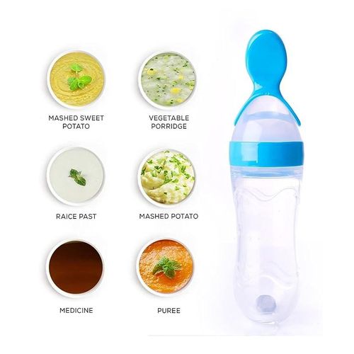 Mini Baby Silicone Squeeze Bottle Spoon, Safe Baby Feeding Bottle With Spoon For Toddlers/Kids/Babie (Multicolor) - 2 Pieces
