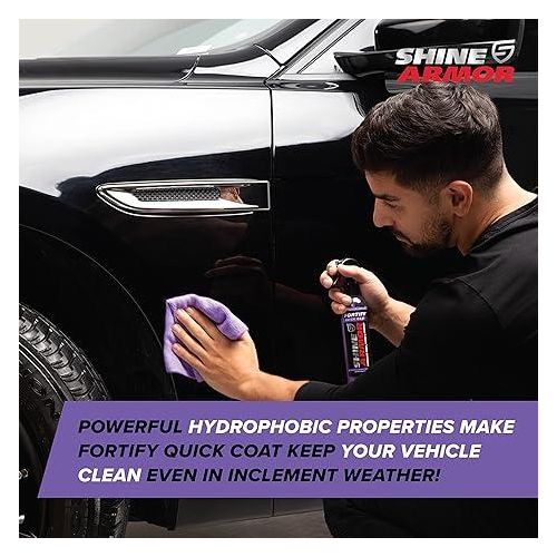 SHINE ARMOR Fortify Quick Coat High Performance Ceramic Coating, Car Wax Spray, Hydrophobic Top Coat Polish And Polymer Paint Sealant Protection For Vehicle Leather Seat, Tires, Bumpers