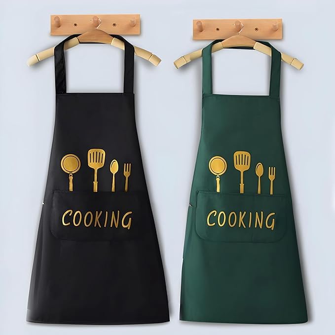 2 Pieces Kitchen Apron with adjustable straps,Water-drop Resistant with middle Pocket Cooking Bib Aprons for Women Men Chef