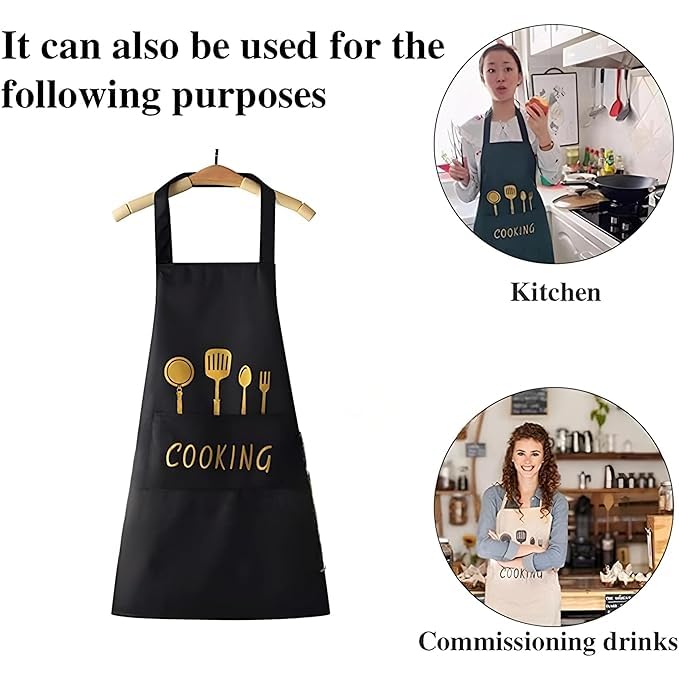 2 Pieces Kitchen Apron with adjustable straps,Water-drop Resistant with middle Pocket Cooking Bib Aprons for Women Men Chef