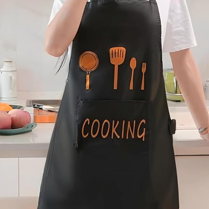 2 Pieces Kitchen Apron with adjustable straps,Water-drop Resistant with middle Pocket Cooking Bib Aprons for Women Men Chef