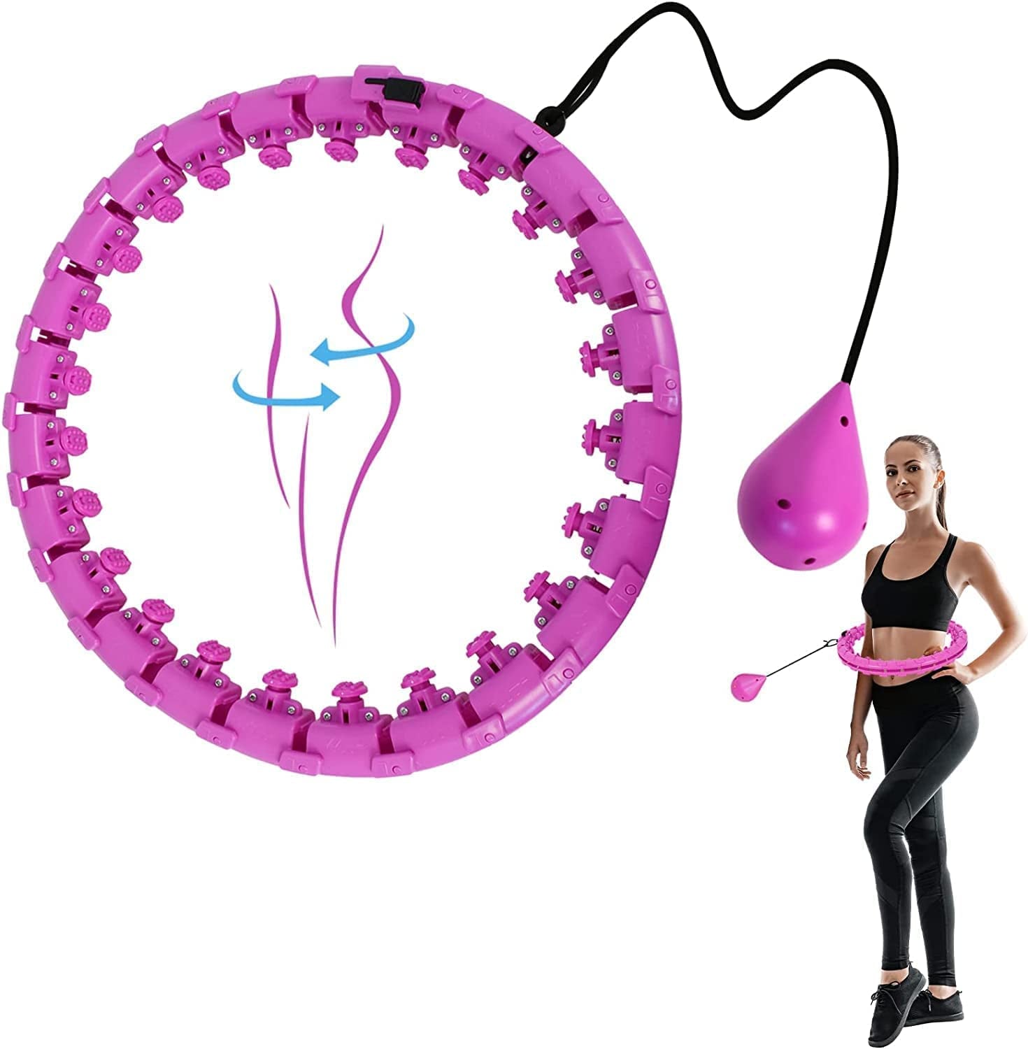 Weighted Hula Hoop 24 Detachable Knots Adjustable With Auto-Spinning Hoop, Abdomen Fitness Weight Loss Massage, Suitable For Adults And Kids Exercising