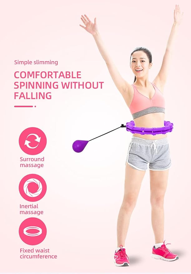 Weighted Hula Hoop 24 Detachable Knots Adjustable With Auto-Spinning Hoop, Abdomen Fitness Weight Loss Massage, Suitable For Adults And Kids Exercising