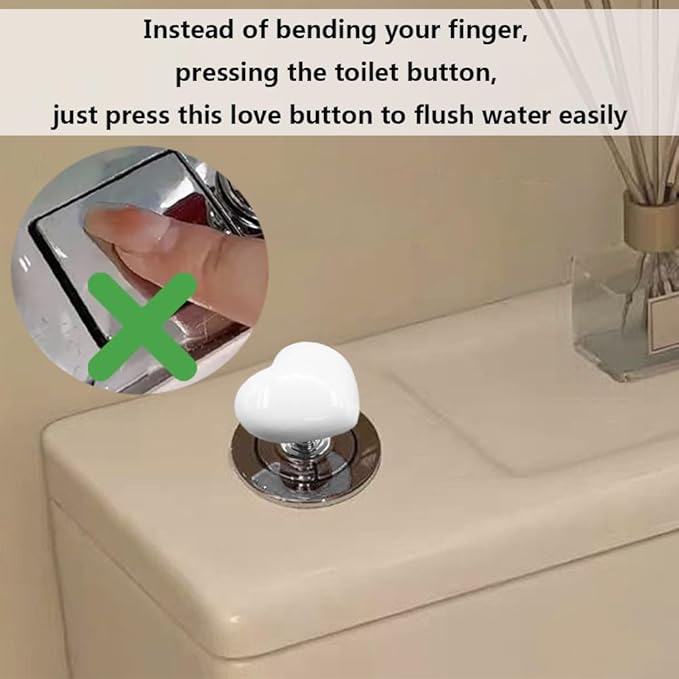 4 Pack Toilet Push Button Aid Replacement Sticker for Long Nails Protection, Heart-Shaped Button Extension, Toilet Press Flush Knobs Sticker, Push Toilet Button Easily