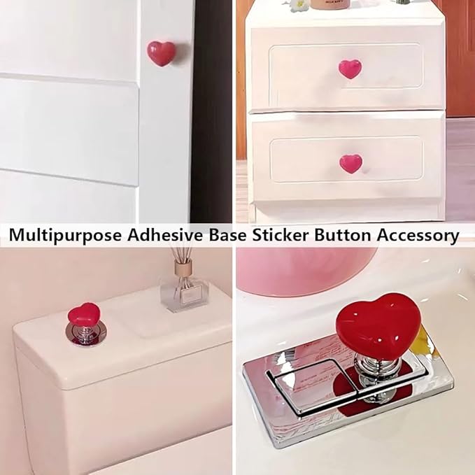 4 Pack Toilet Push Button Aid Replacement Sticker for Long Nails Protection, Heart-Shaped Button Extension, Toilet Press Flush Knobs Sticker, Push Toilet Button Easily