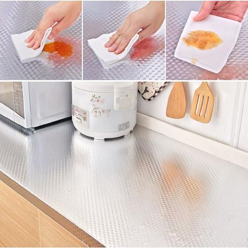Aluminum Foil Self Adhesive DIY Kitchen Anti Oil Contact Paper Peel Stick Wall Stickers Waterproof Wallpaper Decal Stove Cabinets Countertops Sticker Drawer Shelve Liner Silver ( 60cm by 5 meters)