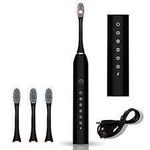 Sonic Electric Toothbrush, IPX7 Waterproof, Powerful Rechargeable with 4 Replaceable Heads, 6 Cleaning Modes, Advanced Gum Care & Plaque Removal - Black, kid, Youth, Adults,