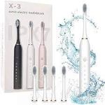 Sonic Electric Toothbrush, IPX7 Waterproof, Powerful Rechargeable with 4 Replaceable Heads, 6 Cleaning Modes, Advanced Gum Care & Plaque Removal - Black, kid, Youth, Adults,