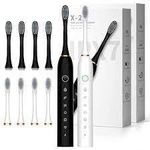 Sonic Electric Toothbrush, IPX7 Waterproof, Powerful Rechargeable with 4 Replaceable Heads, 6 Cleaning Modes, Advanced Gum Care & Plaque Removal - Black, kid, Youth, Adults,