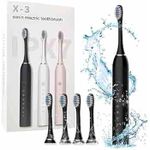 Sonic Electric Toothbrush, IPX7 Waterproof, Powerful Rechargeable with 4 Replaceable Heads, 6 Cleaning Modes, Advanced Gum Care & Plaque Removal - Black, kid, Youth, Adults,