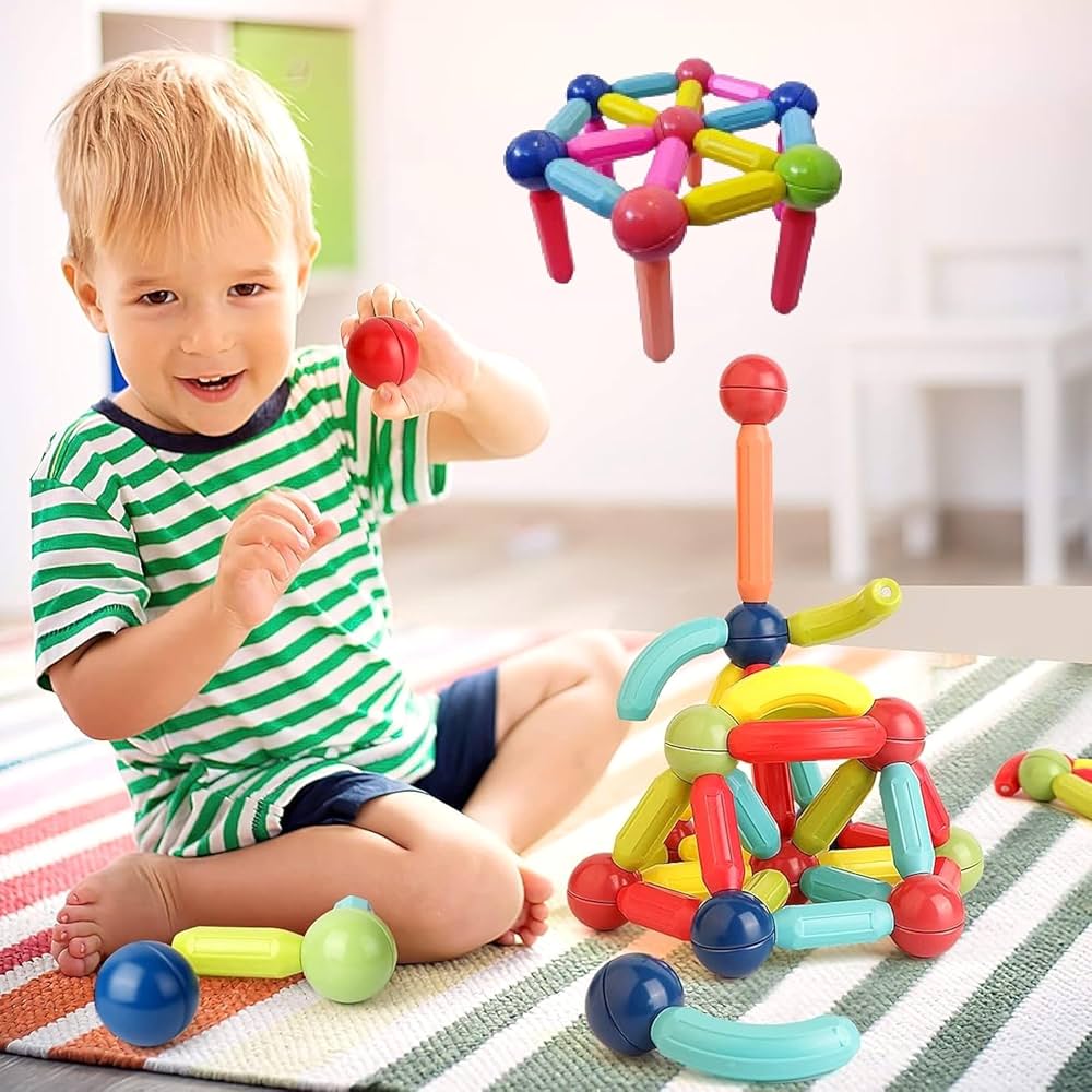 Magnetic Sticks 64 pcs Building Blocks for Kids, Magnetic Toys for Kids Girls Boys-3+ Years Magnetic Sticks with Balls Sticks Game Set Toddlers Educational Toys Multicolor